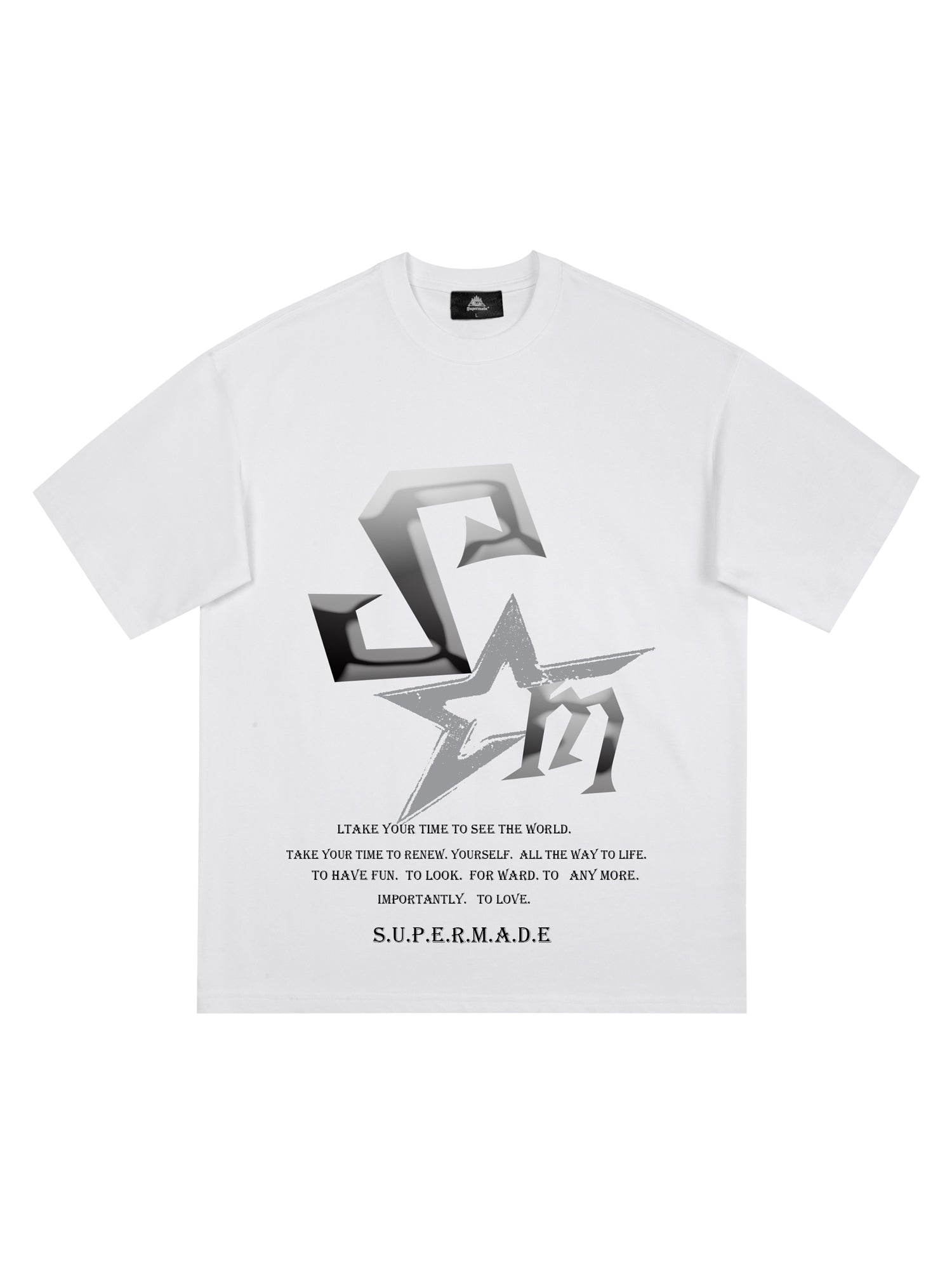 GRAPHIC T-SHIRT WITH LOGO PRINT AND ROUND COLLAR