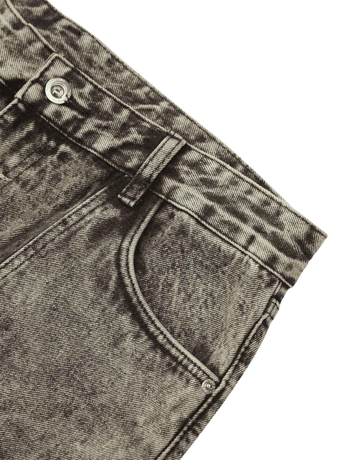 GRAY ACID-WASH CARGO PANTS MID WAIST STRAIGHT LEG DESIGN