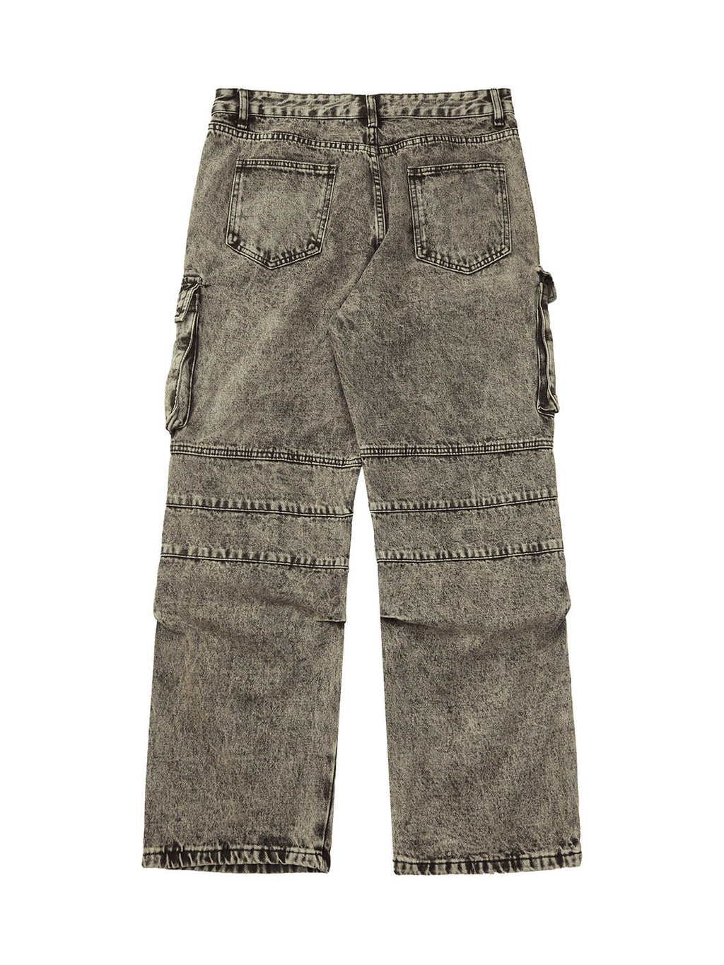 GRAY ACID-WASH CARGO PANTS MID WAIST STRAIGHT LEG DESIGN