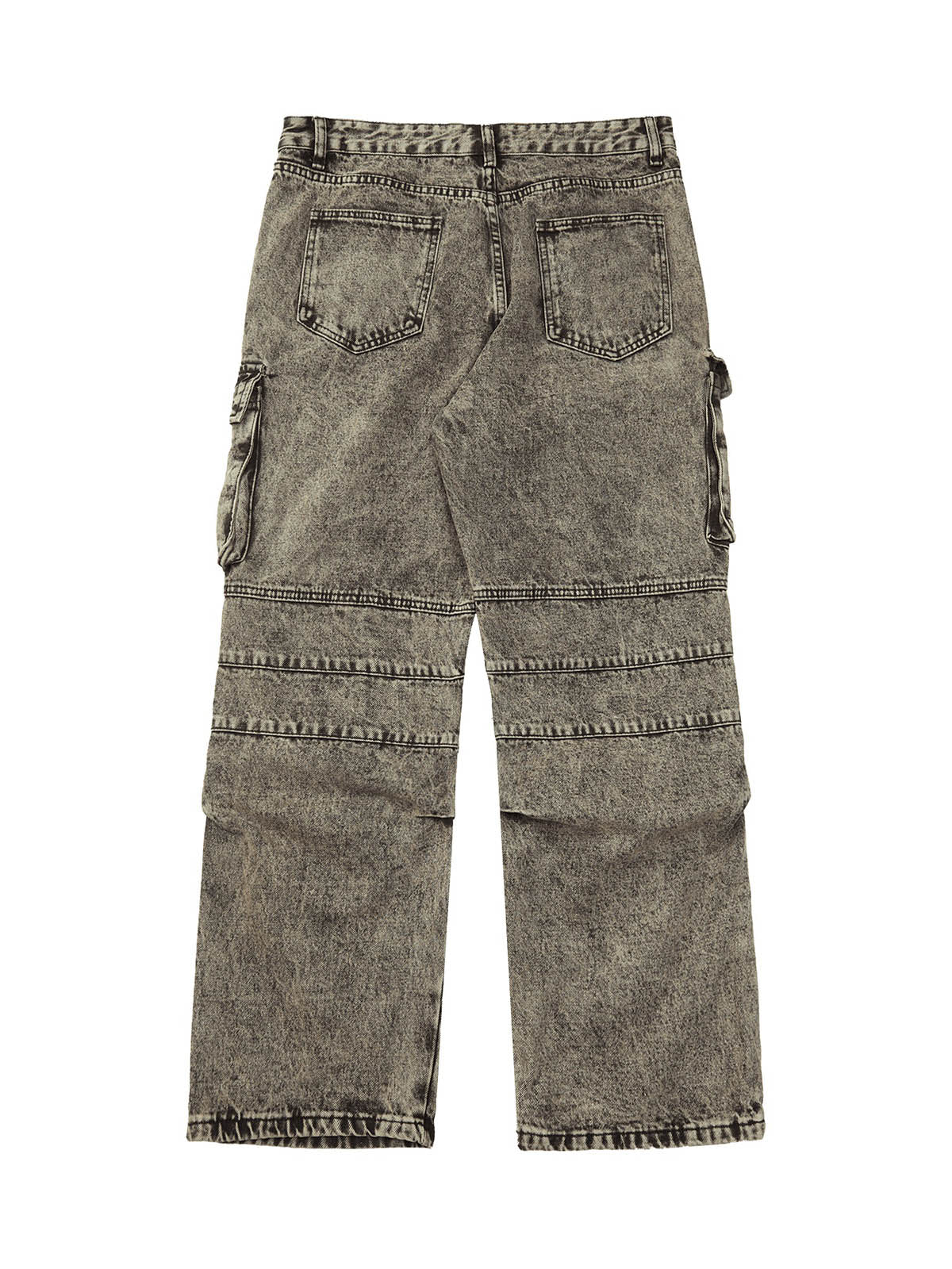 GRAY ACID-WASH CARGO PANTS MID WAIST STRAIGHT LEG DESIGN