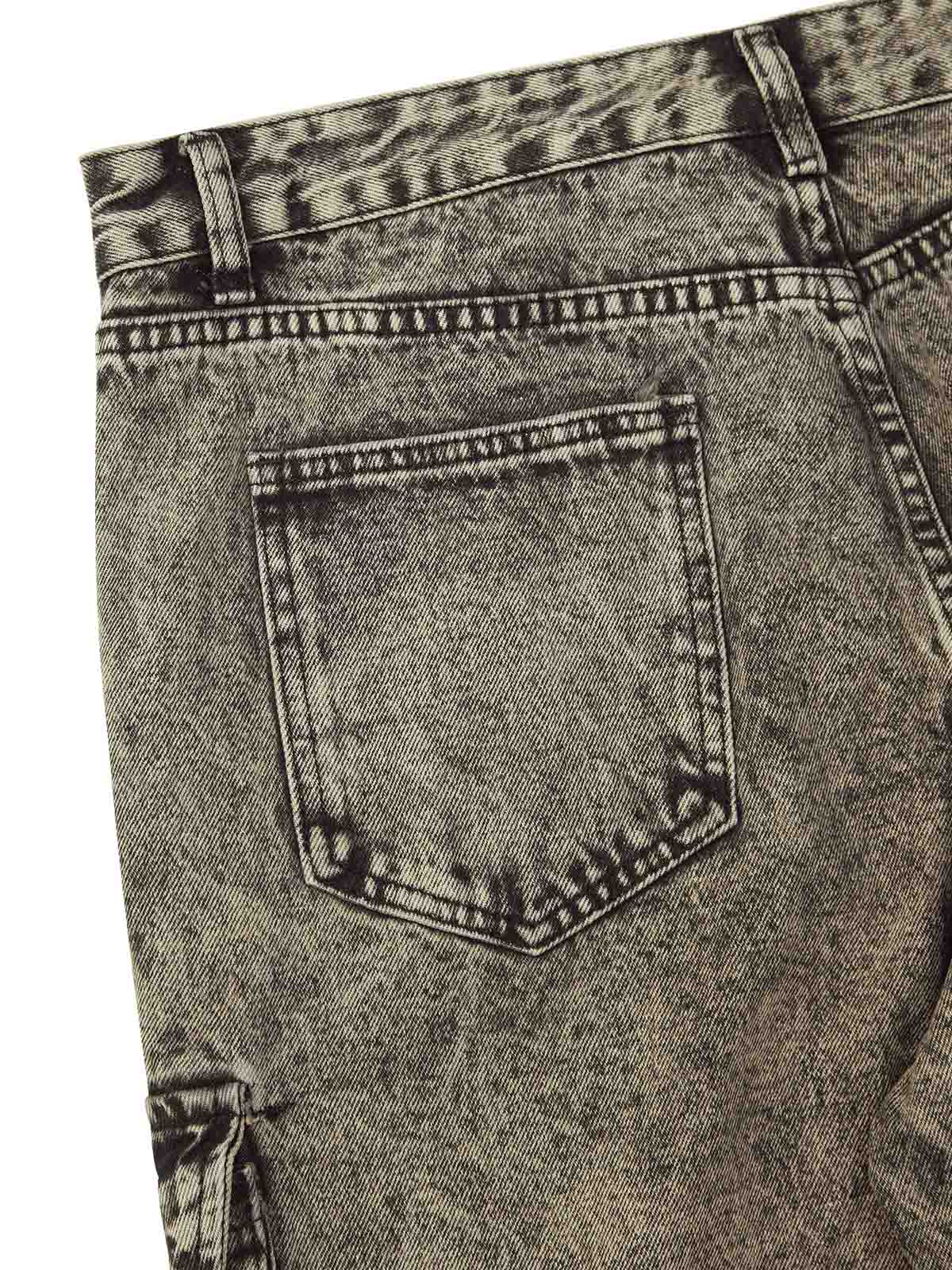 GRAY ACID-WASH CARGO PANTS MID WAIST STRAIGHT LEG DESIGN