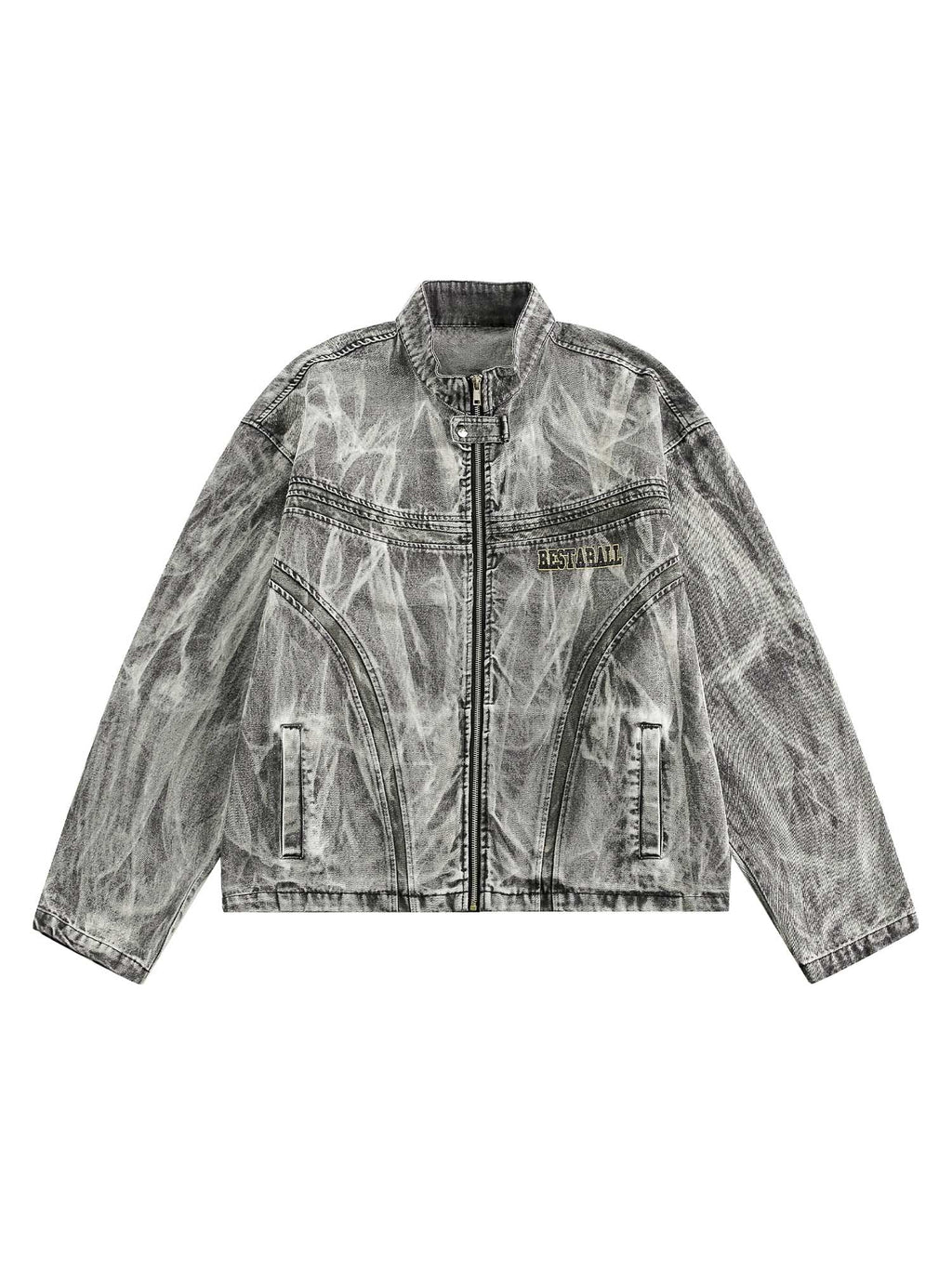 GRAY ACID-WASH DENIM JACKET WITH LOOSE FIT AND LONG SLEEVE DESIGN