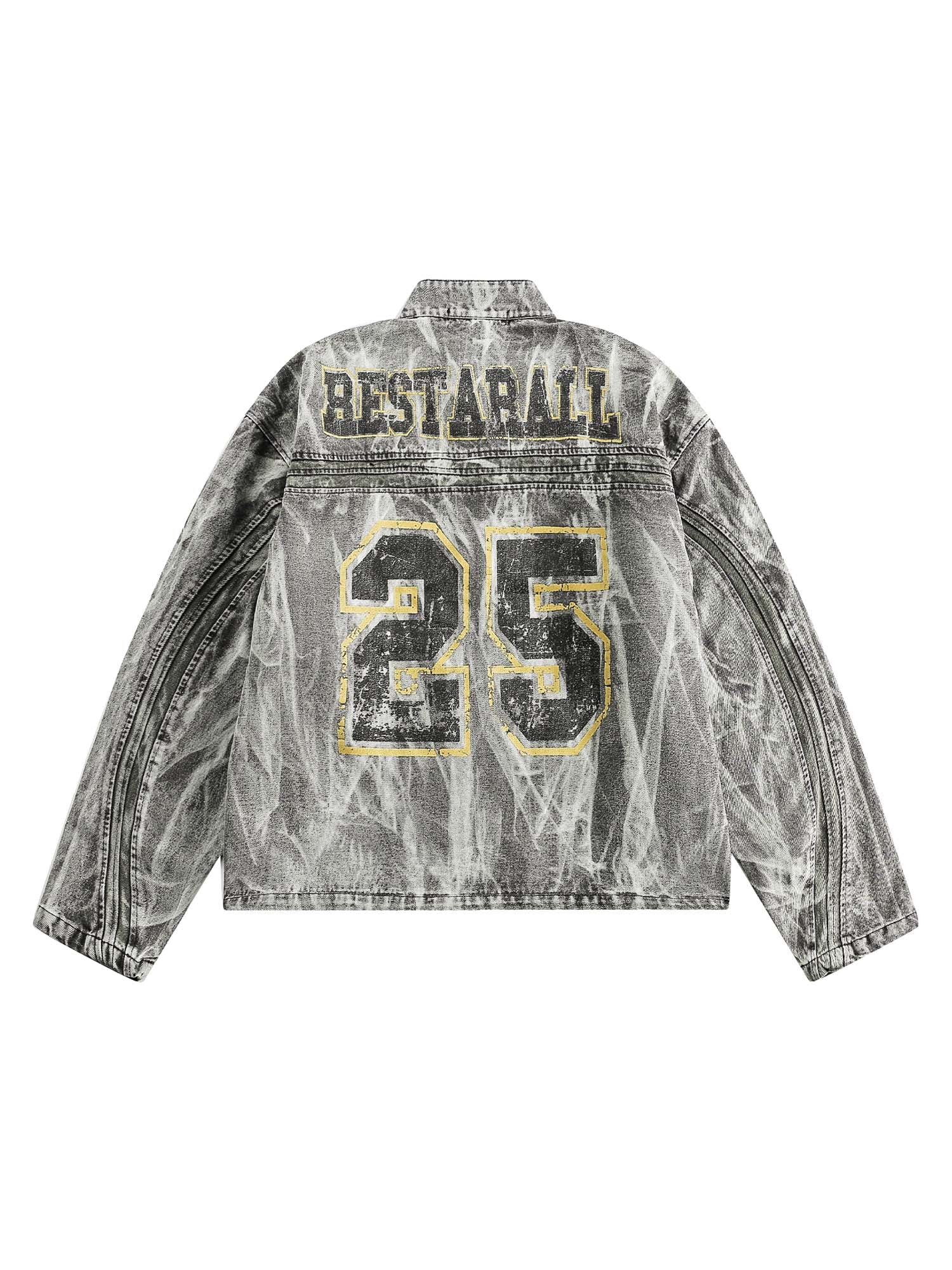 GRAY ACID-WASH DENIM JACKET WITH LOOSE FIT AND LONG SLEEVE DESIGN