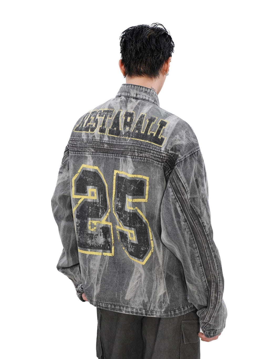 GRAY ACID-WASH DENIM JACKET WITH LOOSE FIT AND LONG SLEEVE DESIGN