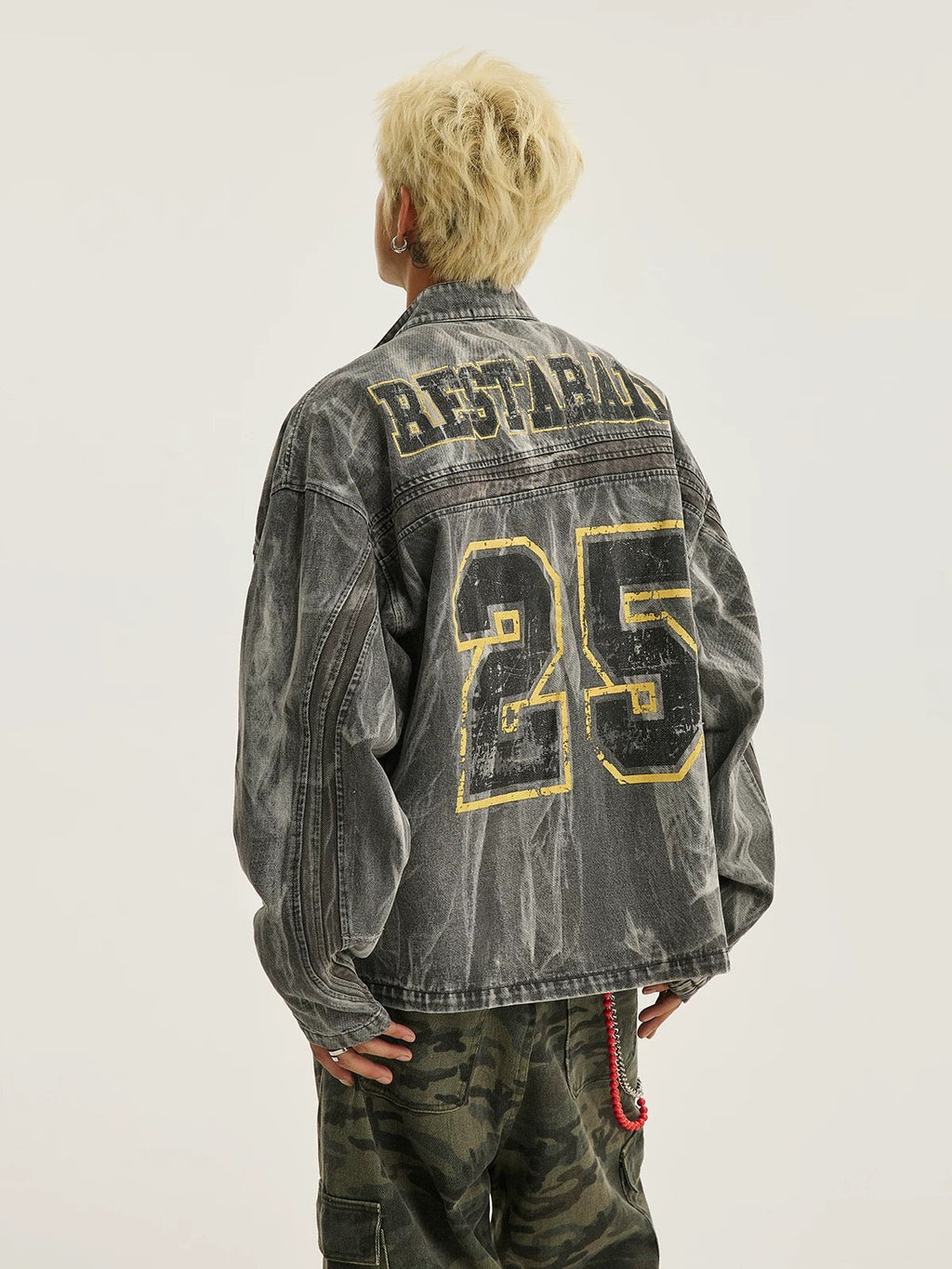 GRAY ACID-WASH DENIM JACKET WITH LOOSE FIT AND LONG SLEEVE DESIGN