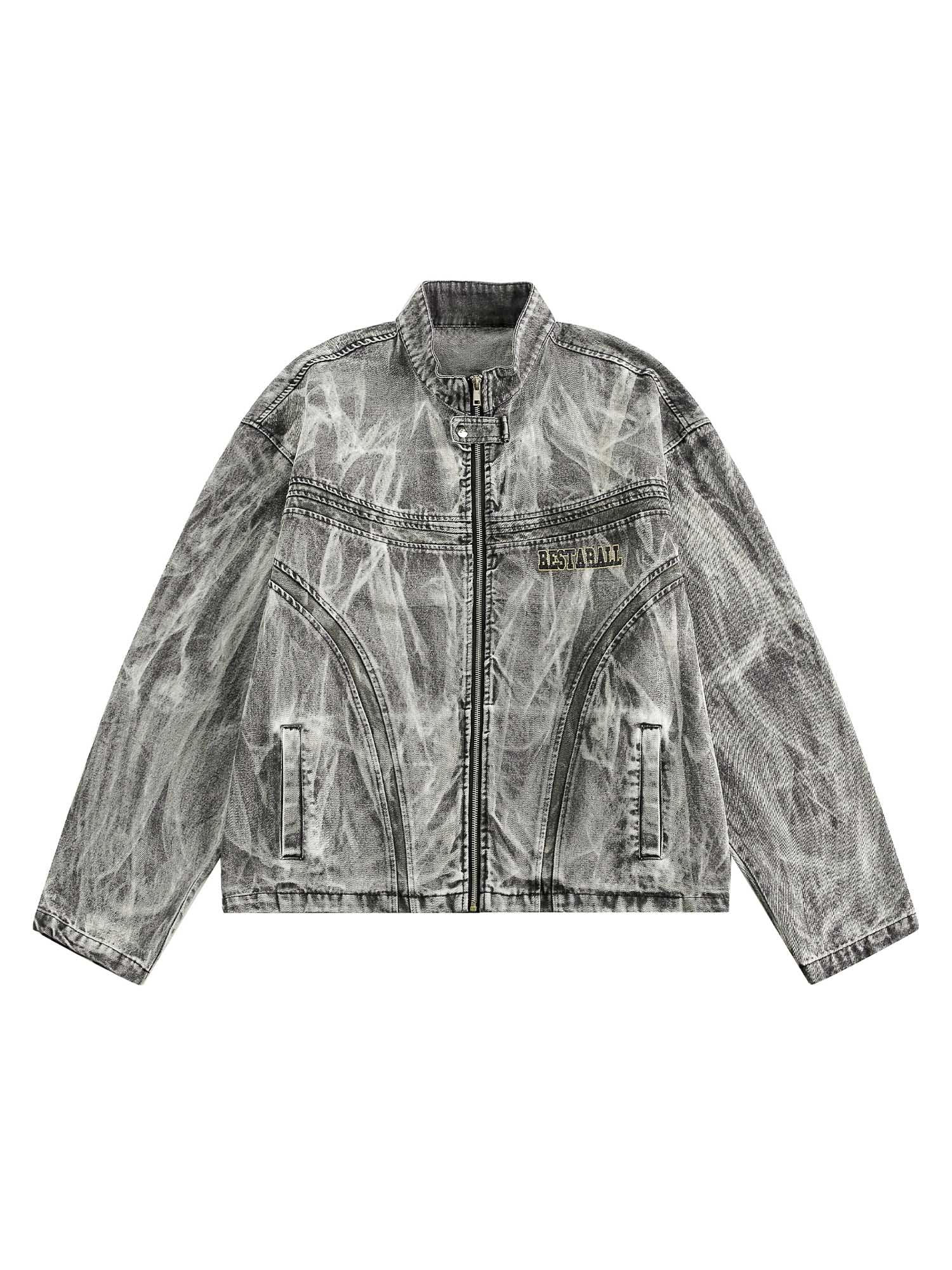 GRAY ACID-WASH DENIM JACKET WITH LOOSE FIT AND LONG SLEEVE DESIGN