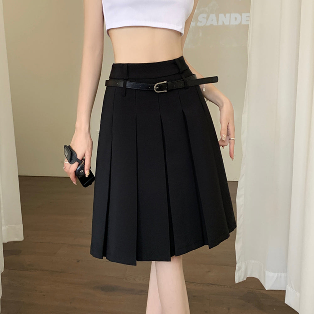 GRAY ADELE MIDI PLEATED SKIRT