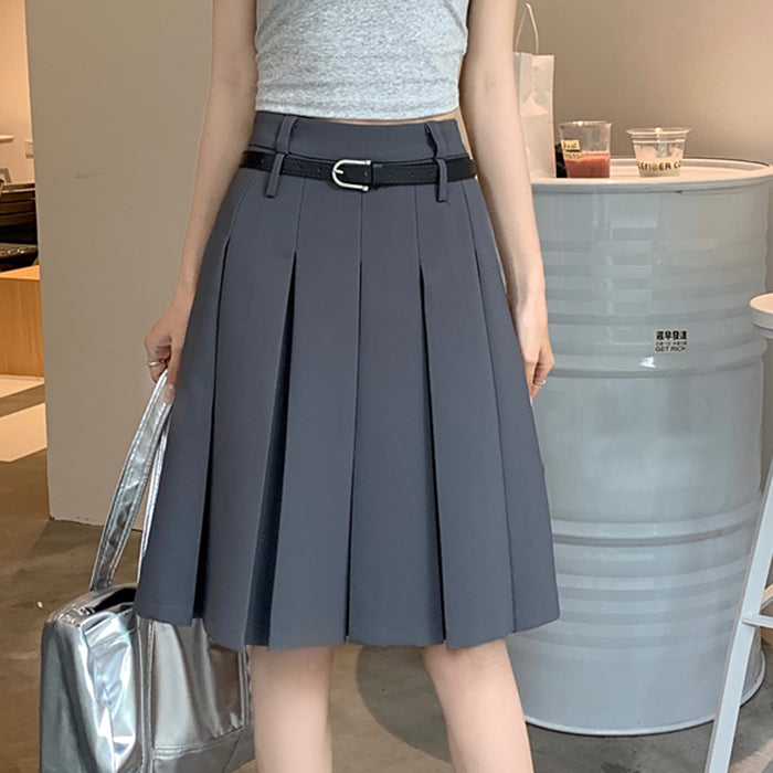 GRAY ADELE MIDI PLEATED SKIRT