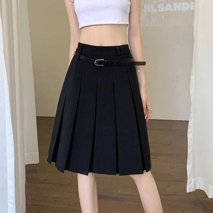 GRAY ADELE MIDI PLEATED SKIRT