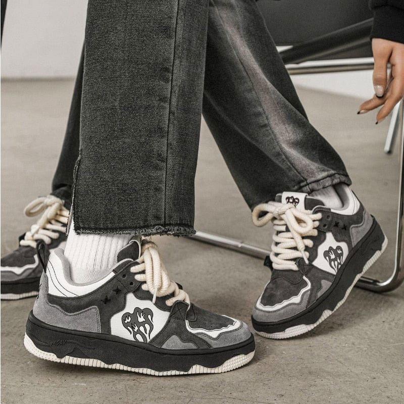 GRAY AND BLACK PLATFORM SNEAKERS
