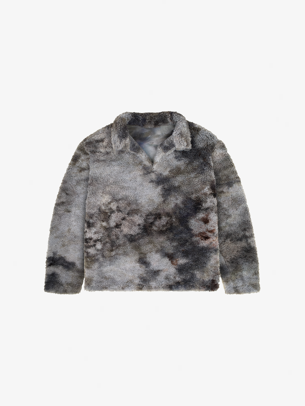 GRAY AND BLACK TIE-DYE FAUX FUR PULLOVER OVERSIZED DROPPED SHOULDER