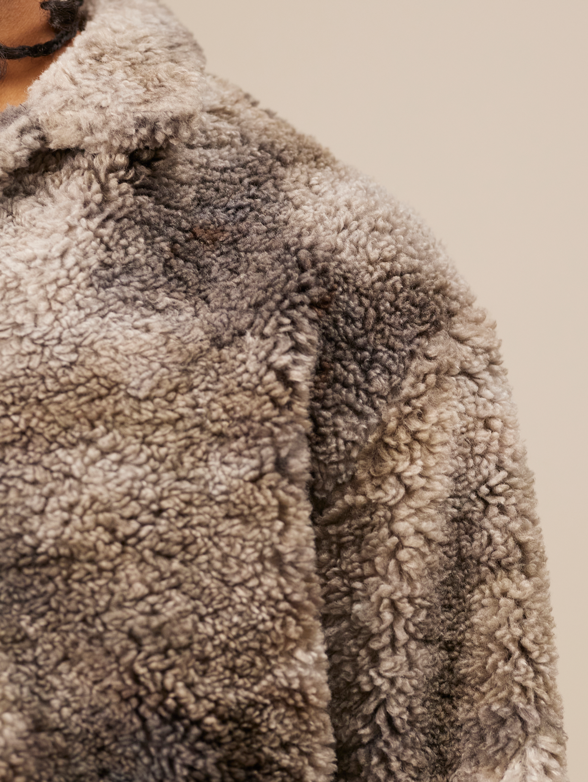 GRAY AND BLACK TIE-DYE FAUX FUR PULLOVER OVERSIZED DROPPED SHOULDER