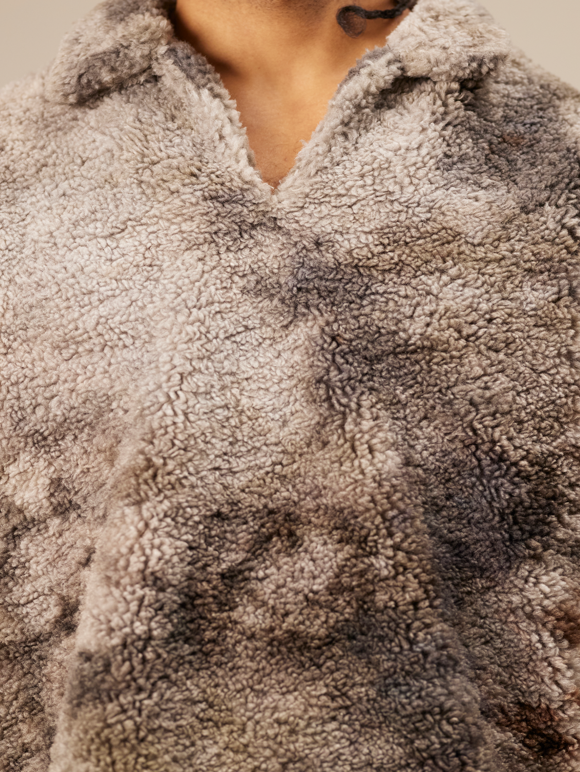 GRAY AND BLACK TIE-DYE FAUX FUR PULLOVER OVERSIZED DROPPED SHOULDER