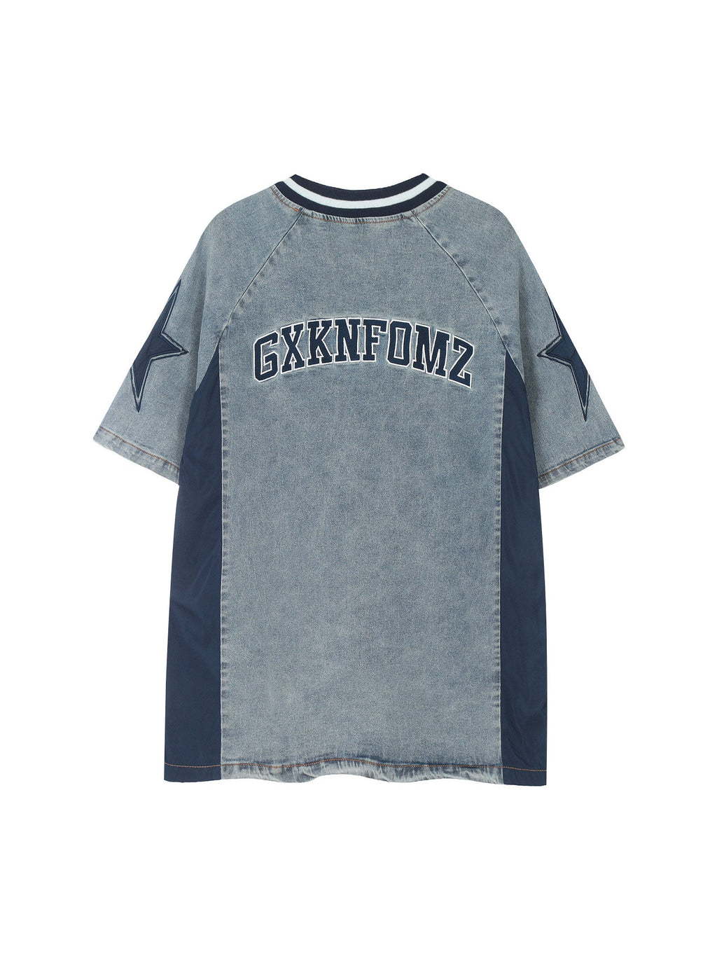 GRAY AND BLUE JERSEY SHIRT WITH 90 PRINT DESIGN SHORT SLEEVES