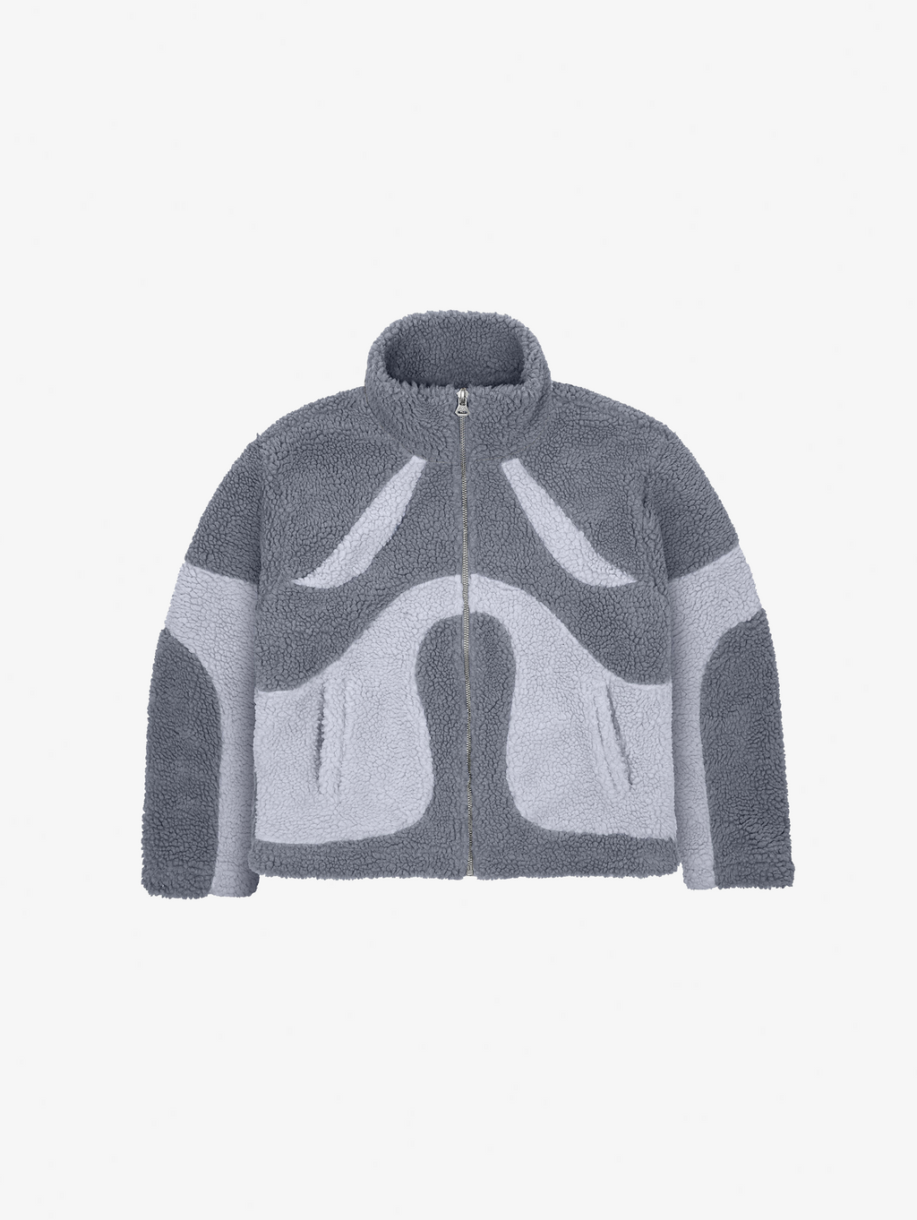 GRAY AND WHITE FLEECE JACKET WITH OVERSIZED DROPPED SHOULDER DESIGN