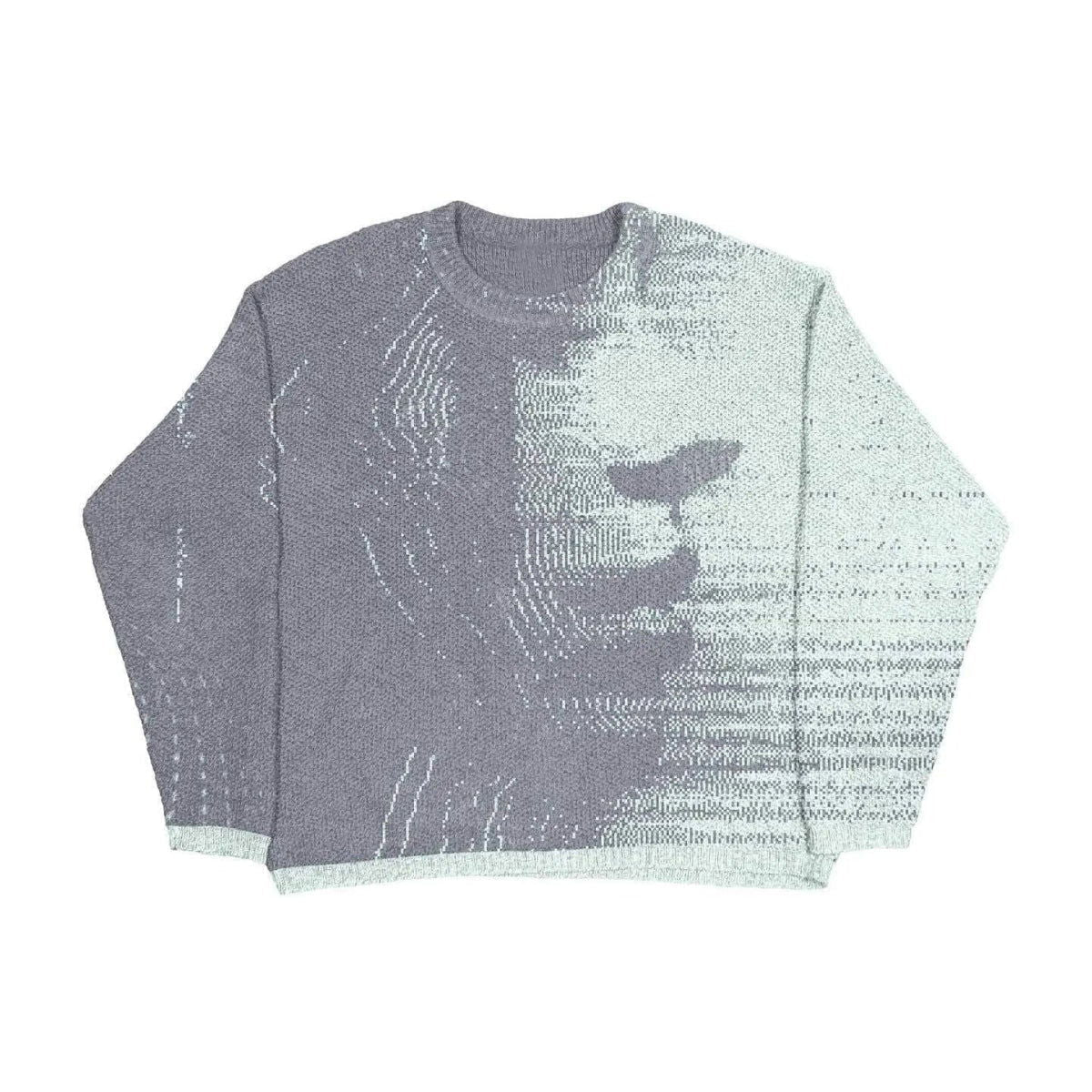 GRAY AND WHITE PIXELATED UNISEX SWEATER FOR CASUAL OCCASION