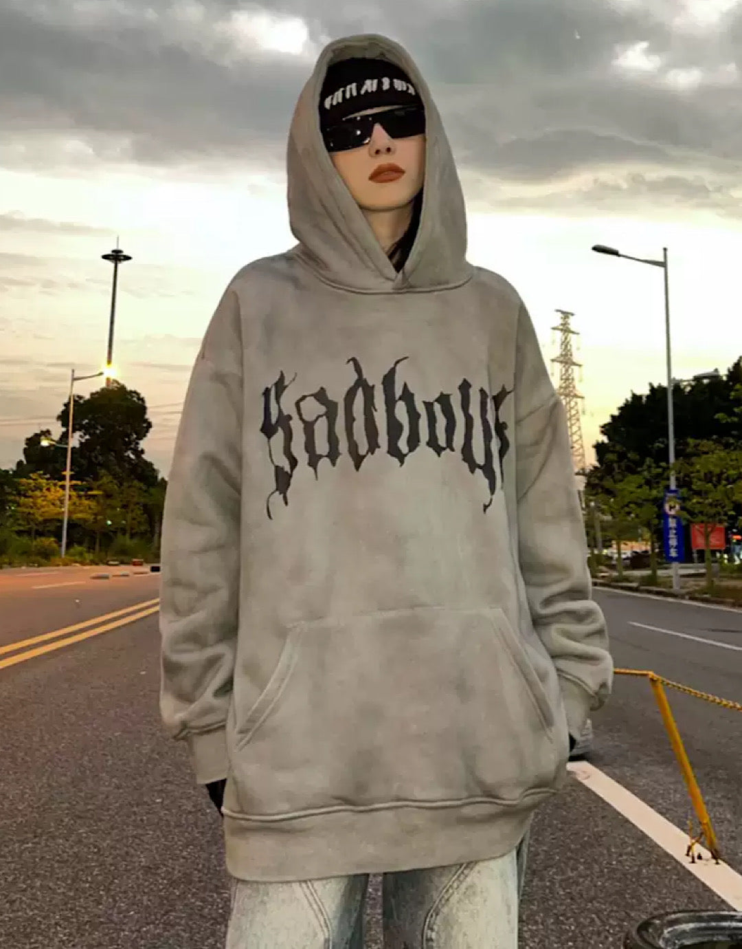GRAY BADBOYS HOODIE ROUND NECK CASUAL VINTAGE COTTON