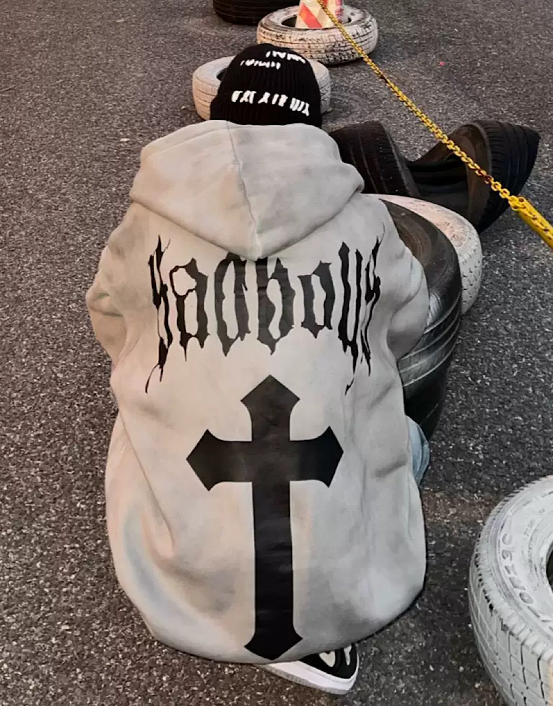 GRAY BADBOYS HOODIE ROUND NECK CASUAL VINTAGE COTTON