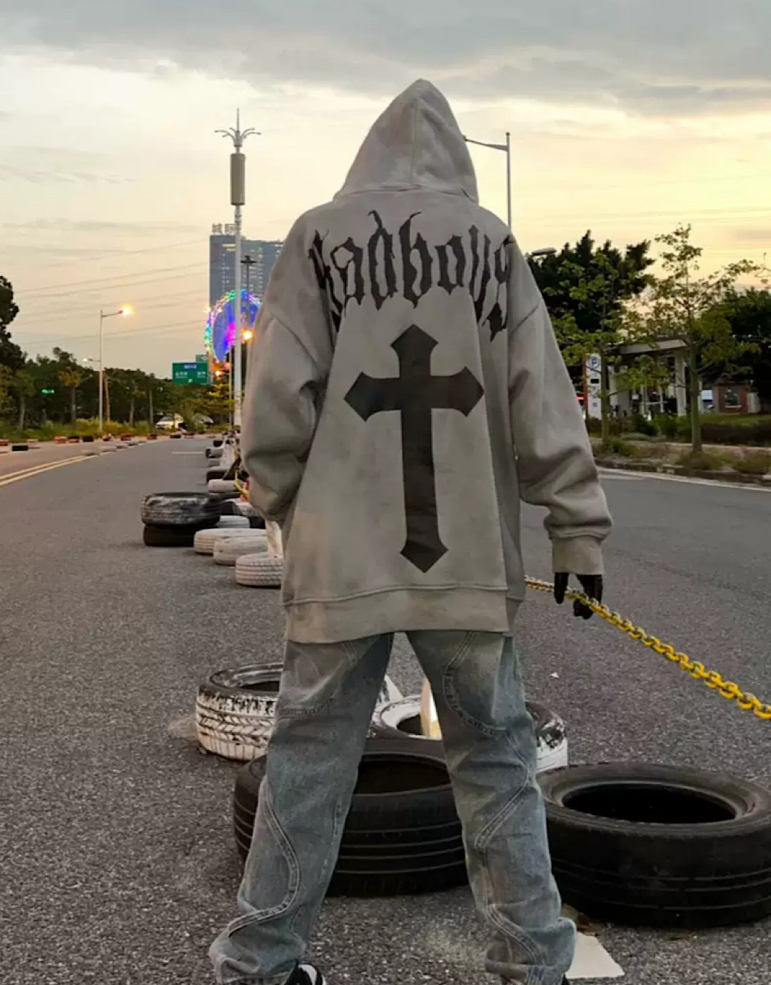 GRAY BADBOYS HOODIE ROUND NECK CASUAL VINTAGE COTTON