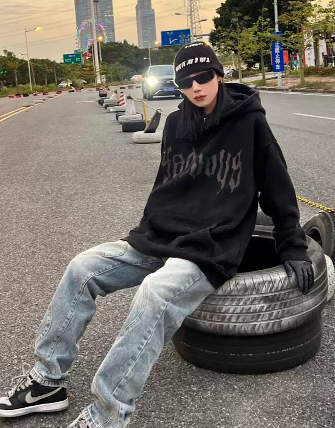 GRAY BADBOYS HOODIE ROUND NECK CASUAL VINTAGE COTTON