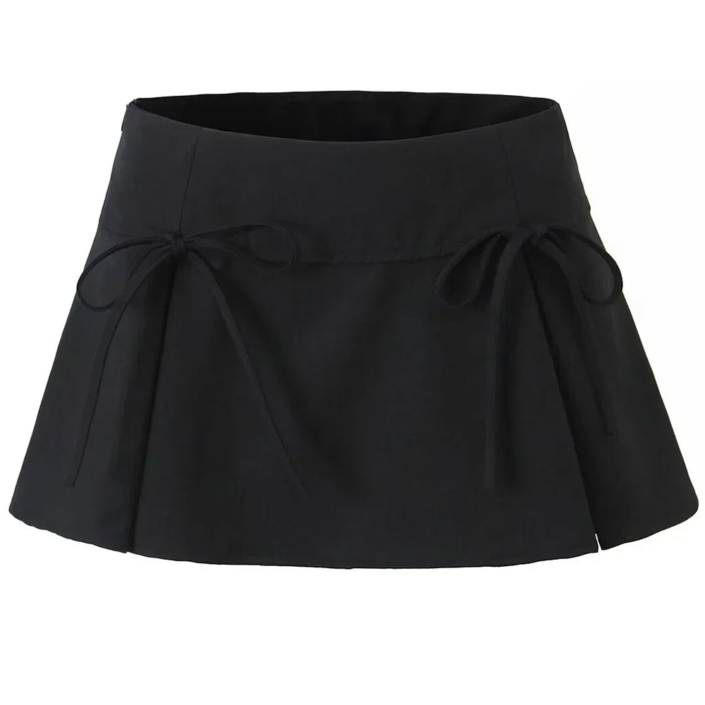 GRAY BOW PLEATED MINI SKIRT