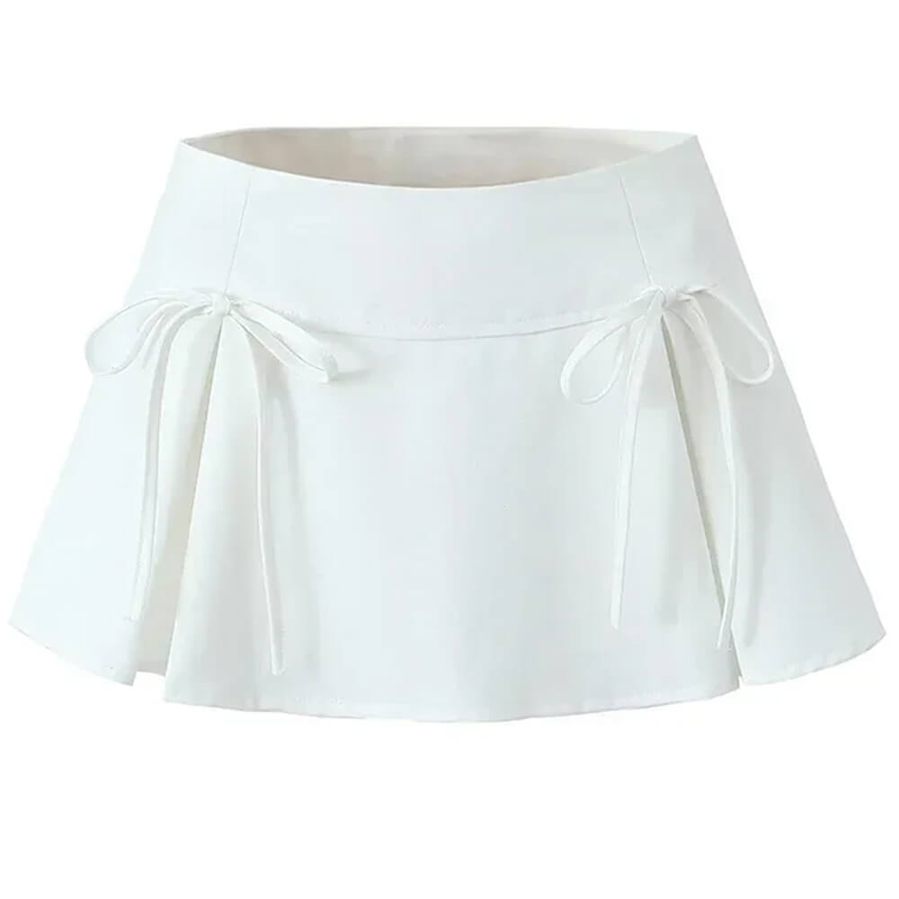 GRAY BOW PLEATED MINI SKIRT