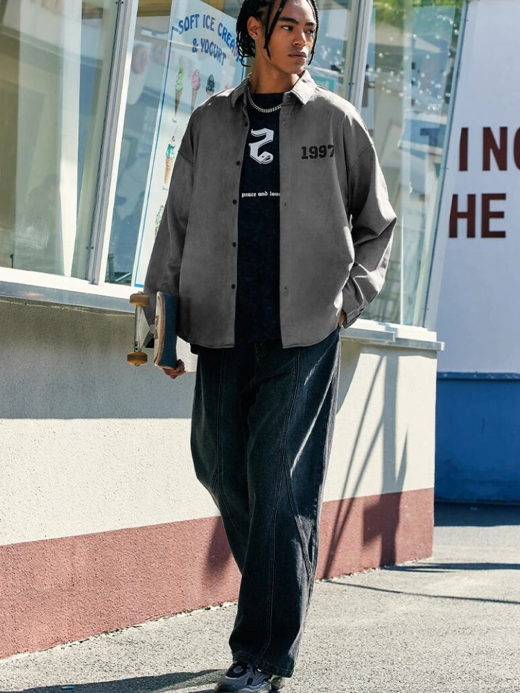 GRAY BUTTON-DOWN SHIRT VINTAGE DESIGN STREETWEAR COLLECTION