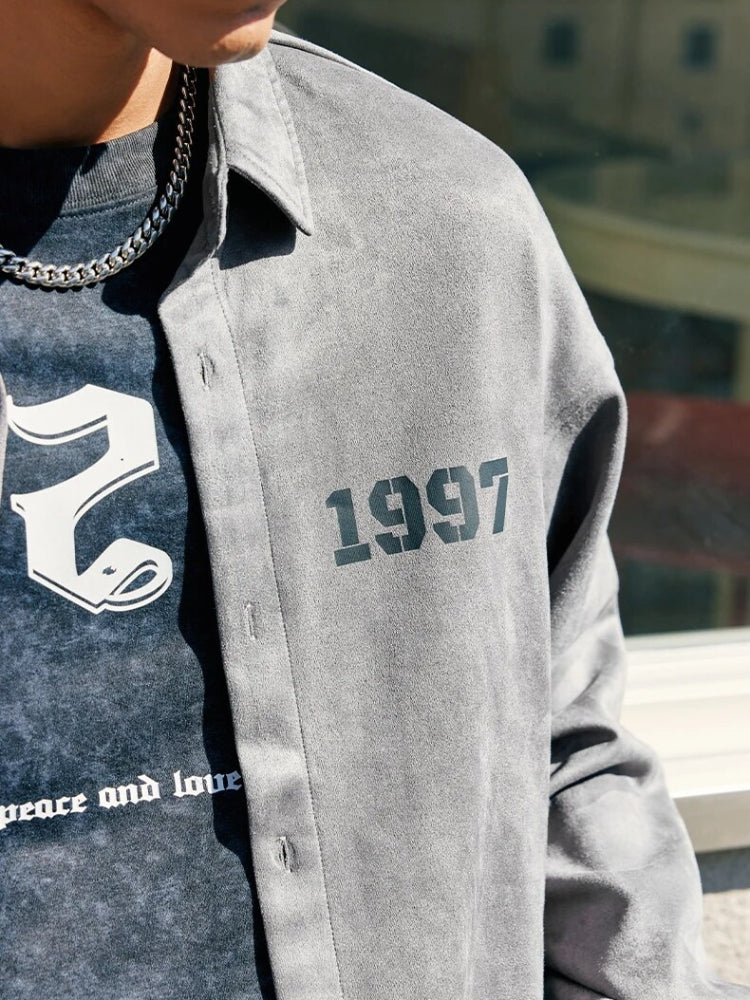 GRAY BUTTON-DOWN SHIRT VINTAGE DESIGN STREETWEAR COLLECTION