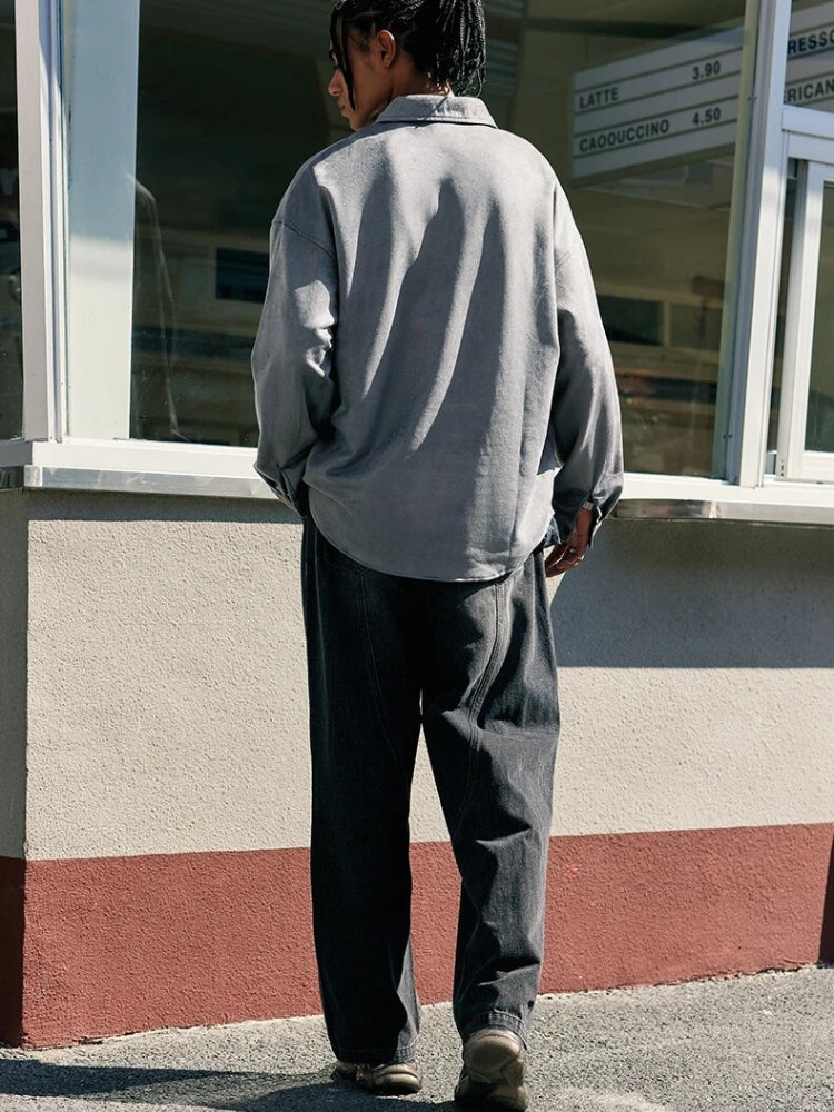 GRAY BUTTON-DOWN SHIRT VINTAGE DESIGN STREETWEAR COLLECTION