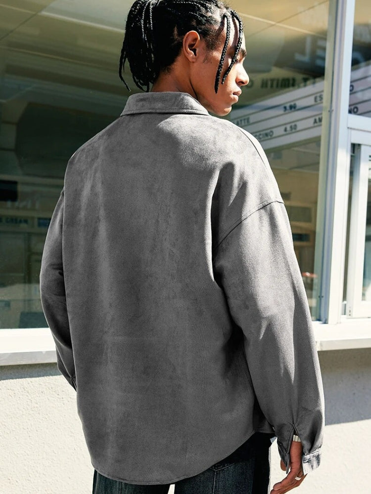 GRAY BUTTON-DOWN SHIRT VINTAGE DESIGN STREETWEAR COLLECTION