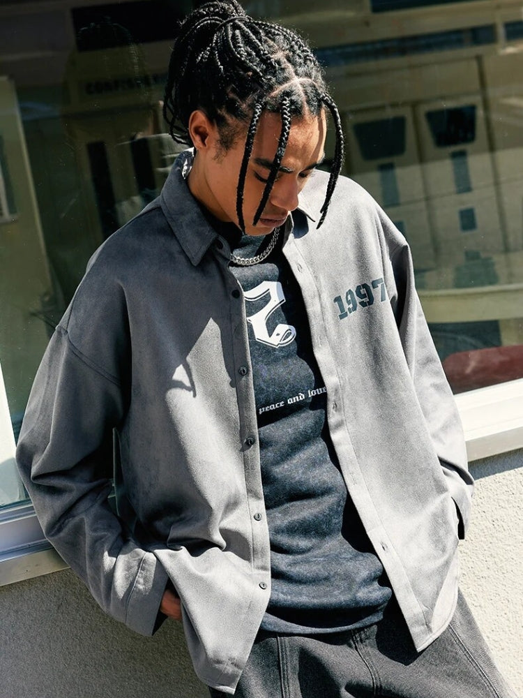 GRAY BUTTON-DOWN SHIRT VINTAGE DESIGN STREETWEAR COLLECTION