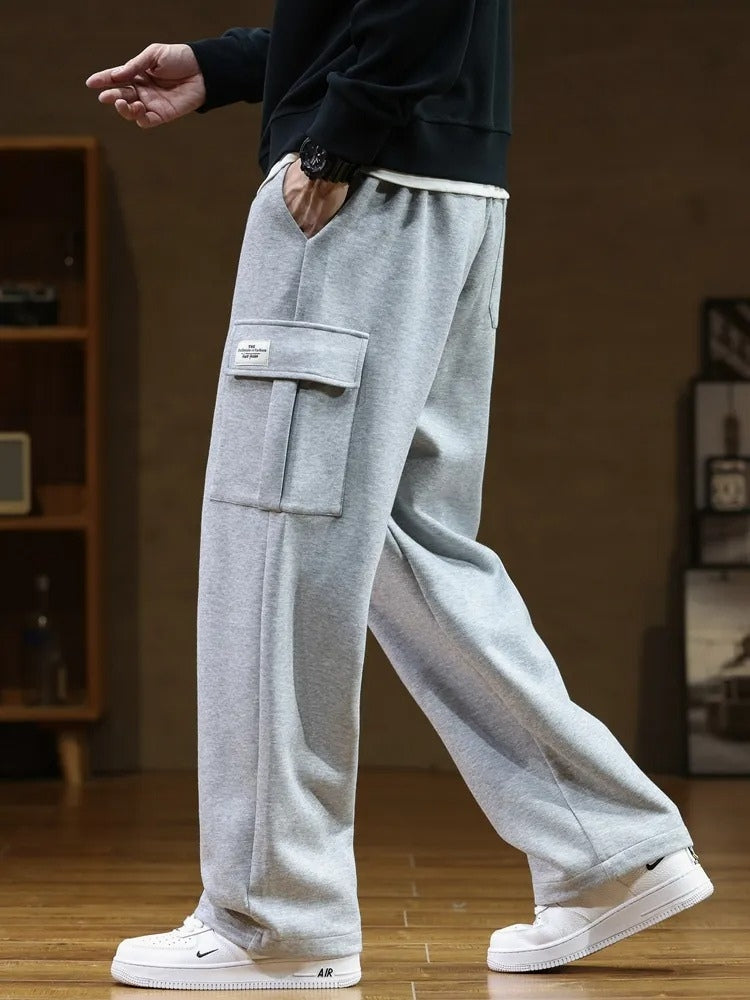 GRAY CARGO SWEATPANTS COMFORTABLE COTTON BLEND PANTS