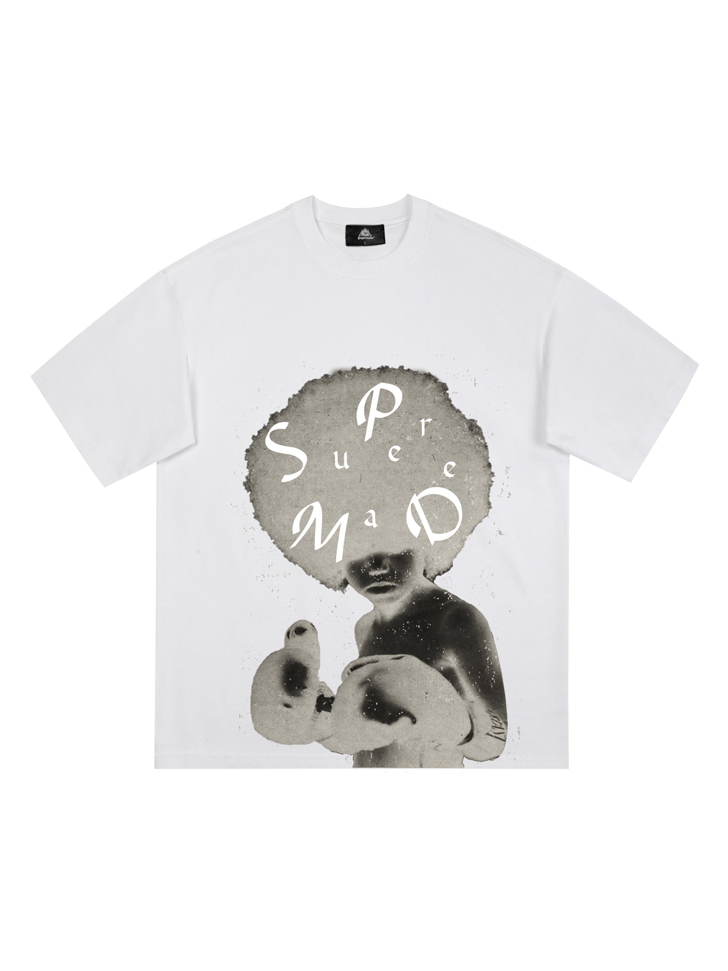 GRAY CASUAL PRINTED SHORT SLEEVE T-SHIRT WITH ROUND COLLAR