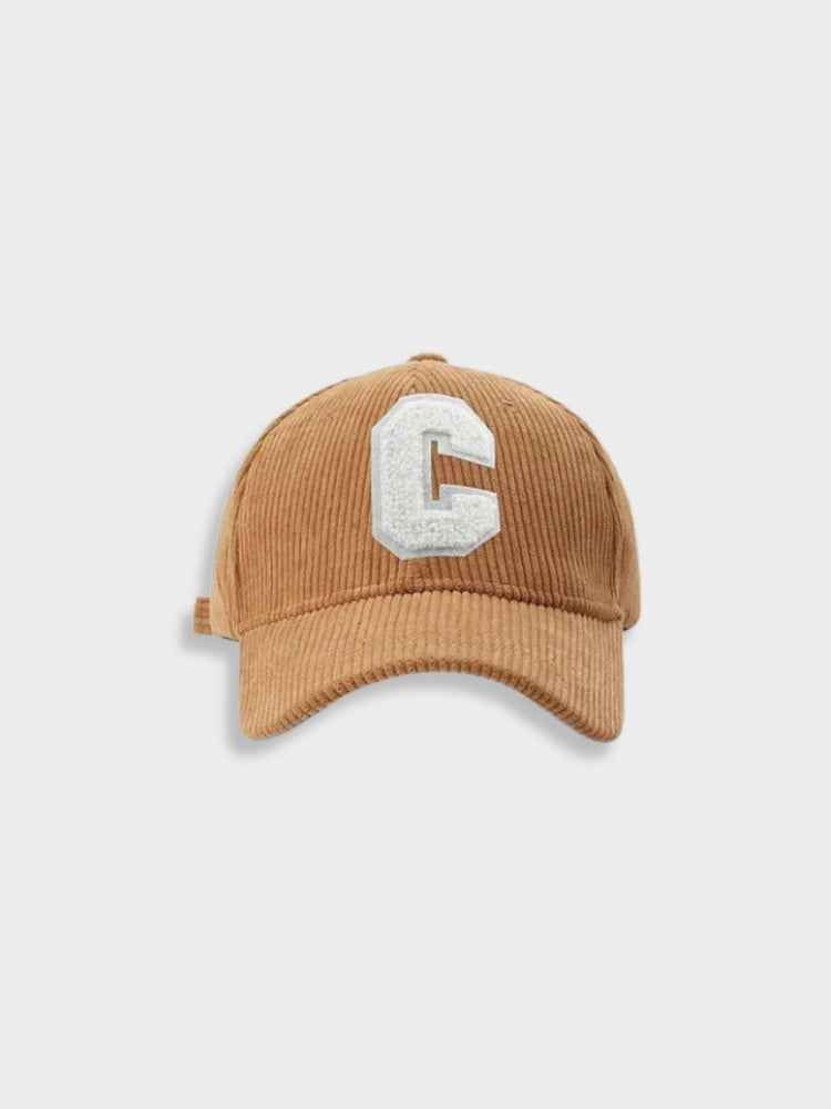 GRAY CORDUROY BASEBALL CAP WITH WHITE C - ATHLETIC HAT FOR BREATHABLE FIT