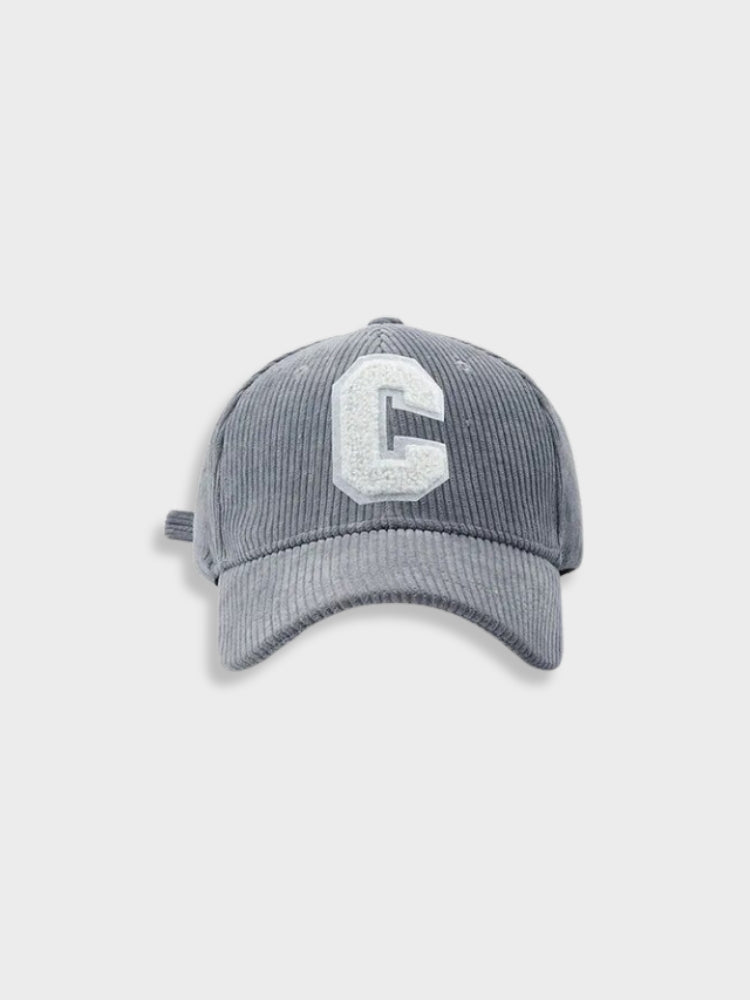 GRAY CORDUROY BASEBALL CAP WITH WHITE C - ATHLETIC HAT FOR BREATHABLE FIT
