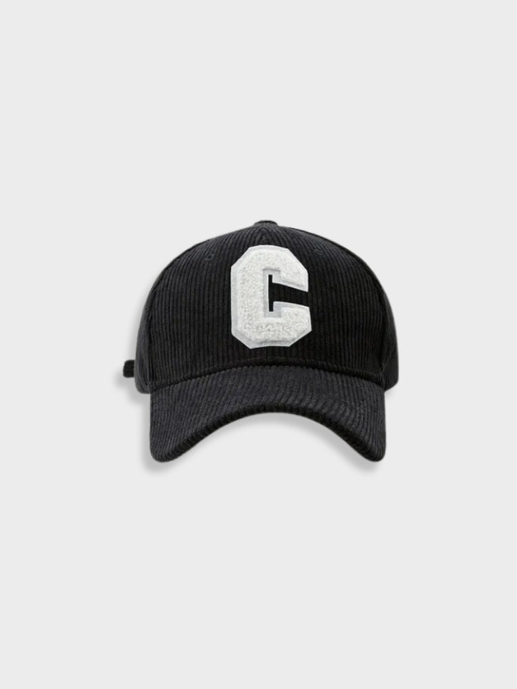 GRAY CORDUROY BASEBALL CAP WITH WHITE C - ATHLETIC HAT FOR BREATHABLE FIT