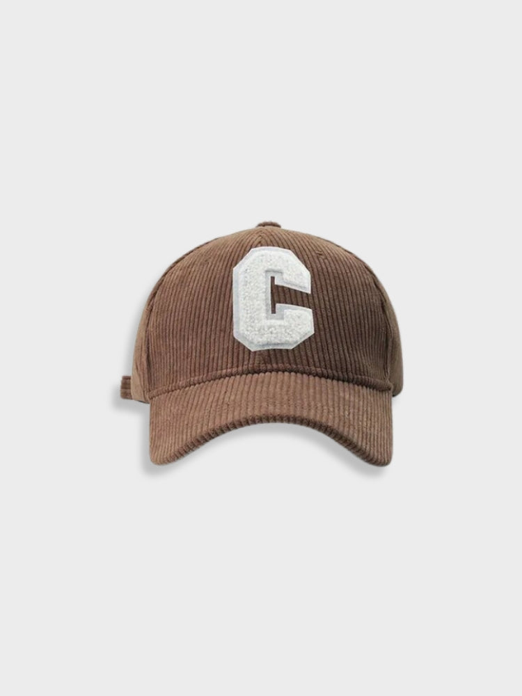 GRAY CORDUROY BASEBALL CAP WITH WHITE C - ATHLETIC HAT FOR BREATHABLE FIT