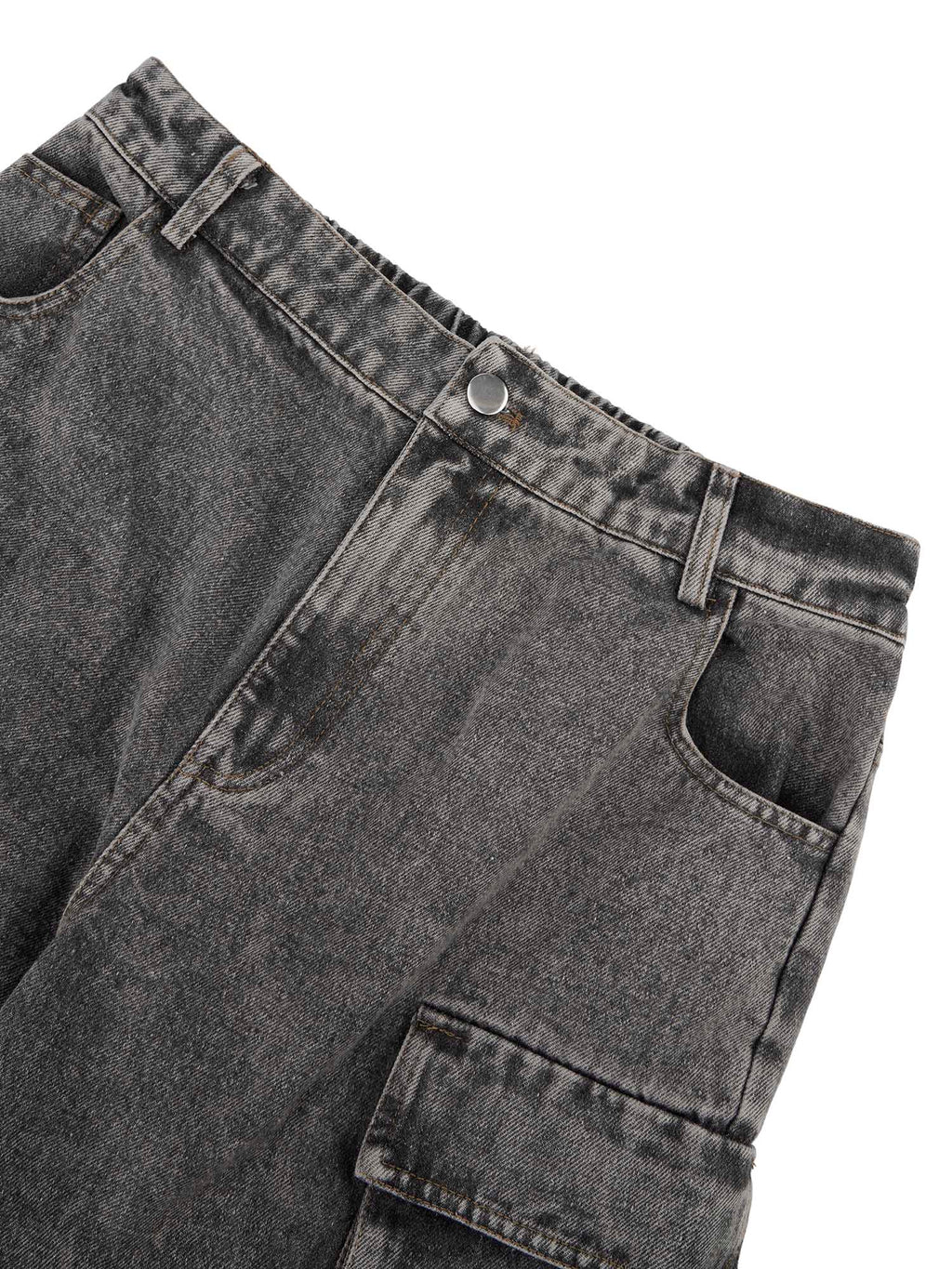 GRAY DENIM CARGO PANTS WITH STRAIGHT LEG DESIGN