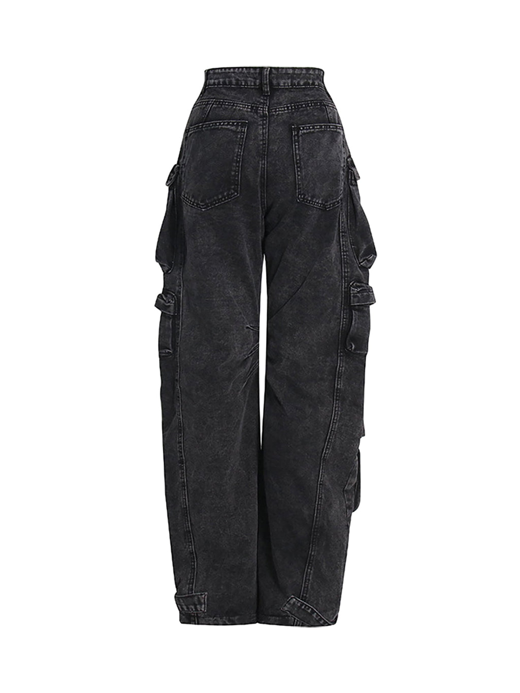 GRAY DENIM CARGO PANTS WITH STRAIGHT LEG DESIGN