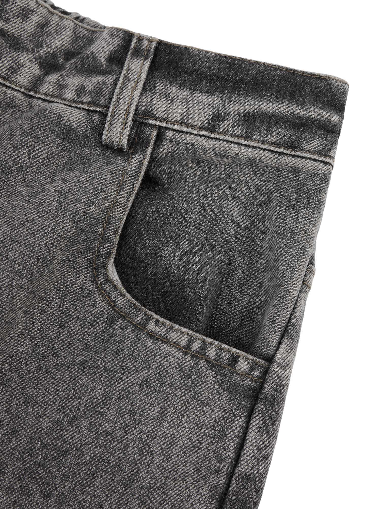 GRAY DENIM CARGO PANTS WITH STRAIGHT LEG DESIGN