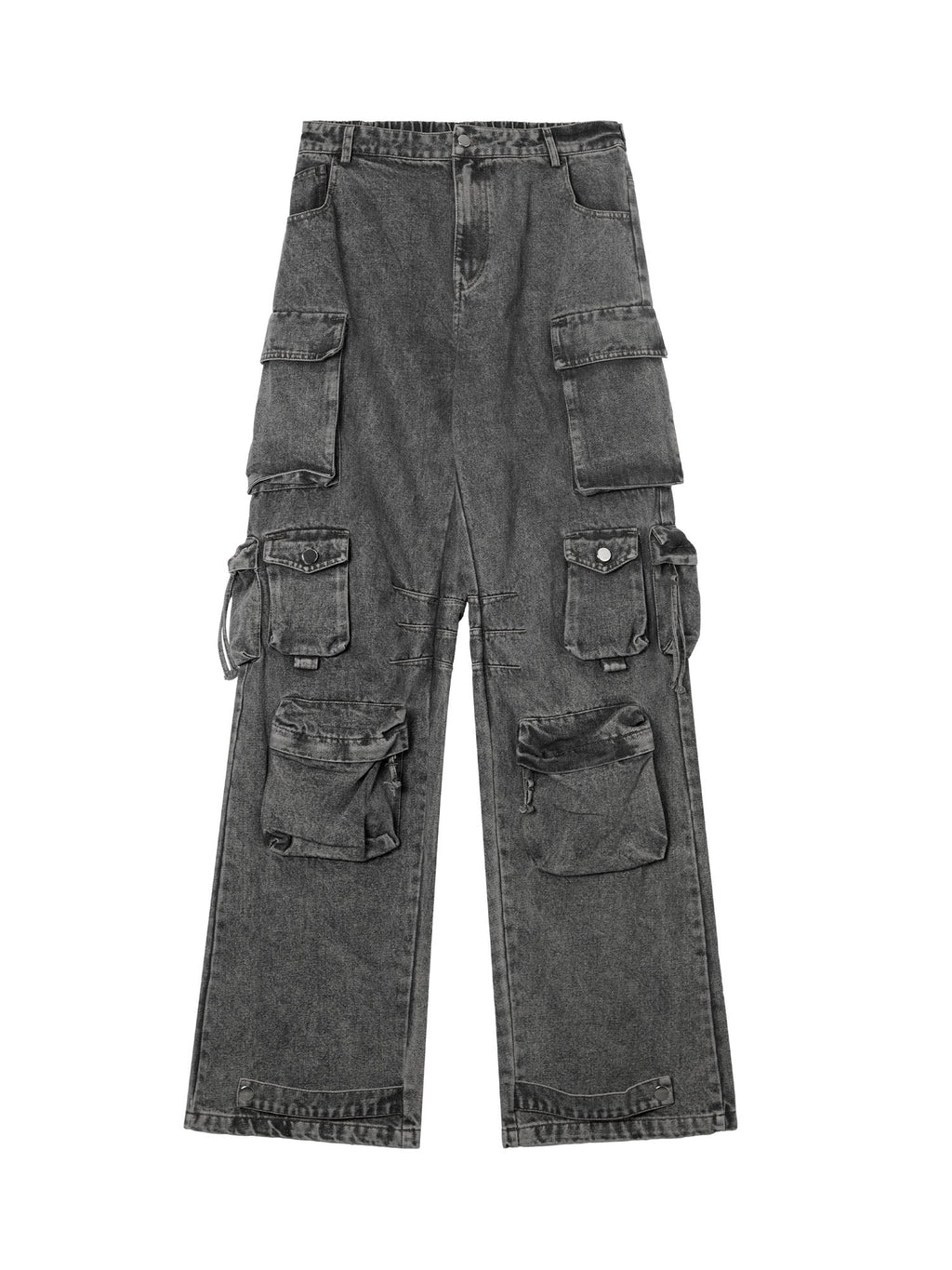 GRAY DENIM CARGO PANTS WITH STRAIGHT LEG DESIGN