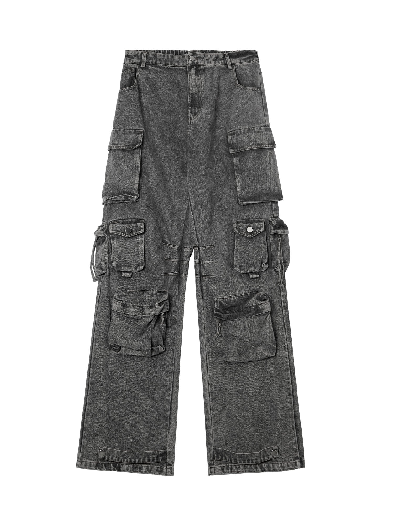 GRAY DENIM CARGO PANTS WITH STRAIGHT LEG DESIGN