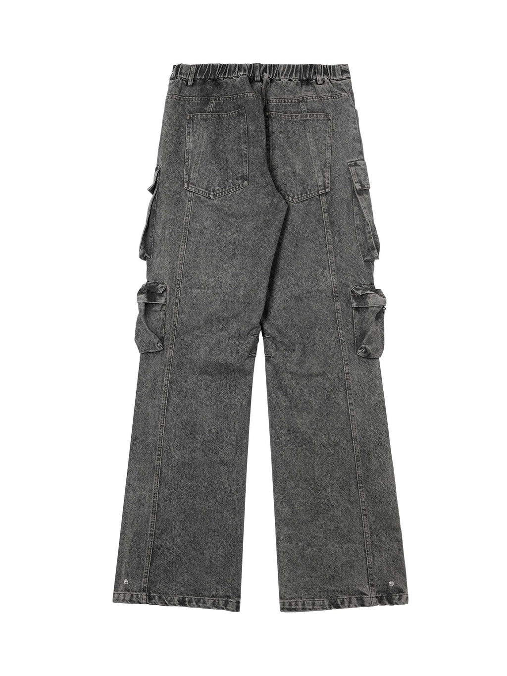 GRAY DENIM CARGO PANTS WITH STRAIGHT LEG DESIGN