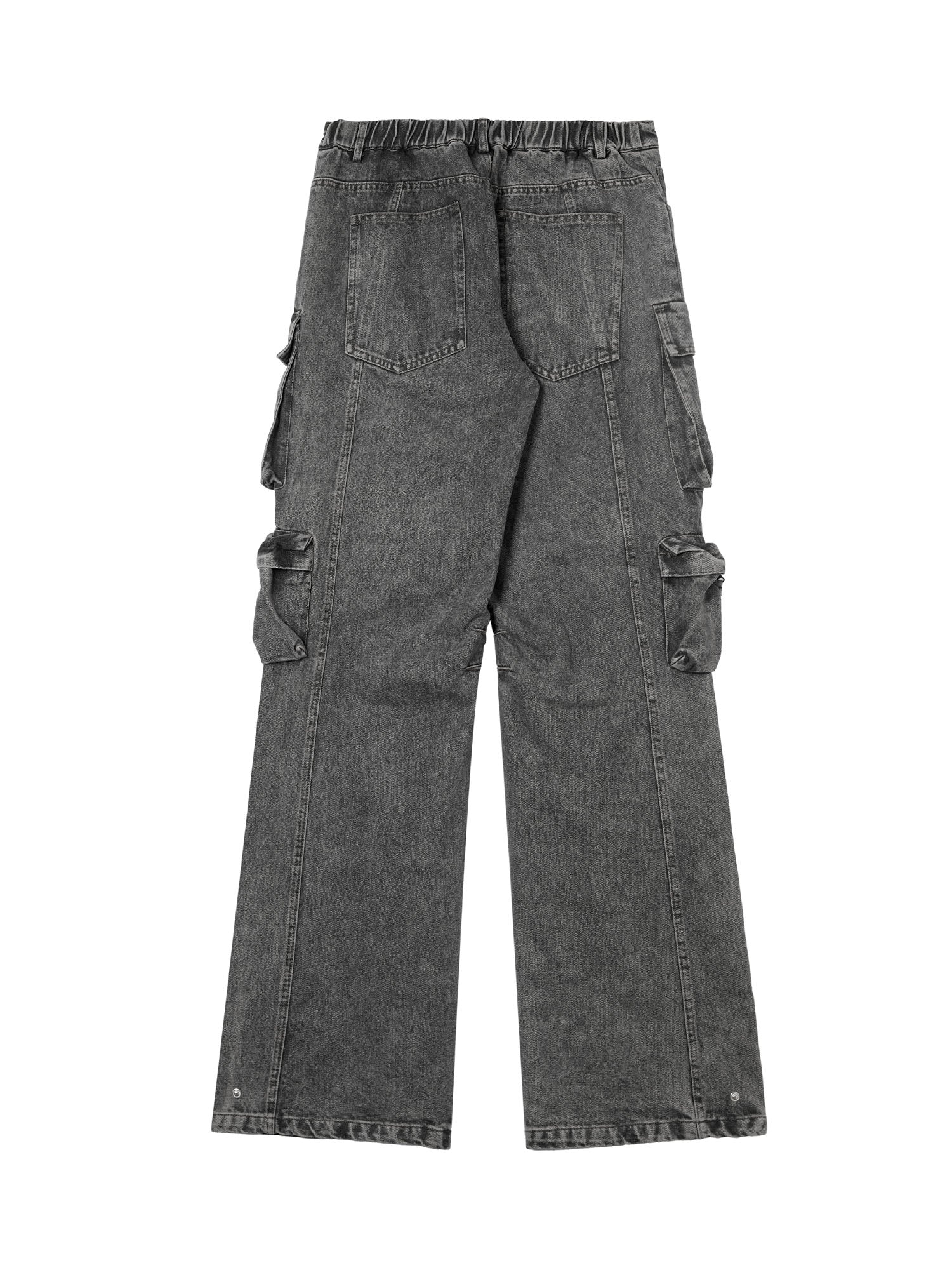 GRAY DENIM CARGO PANTS WITH STRAIGHT LEG DESIGN
