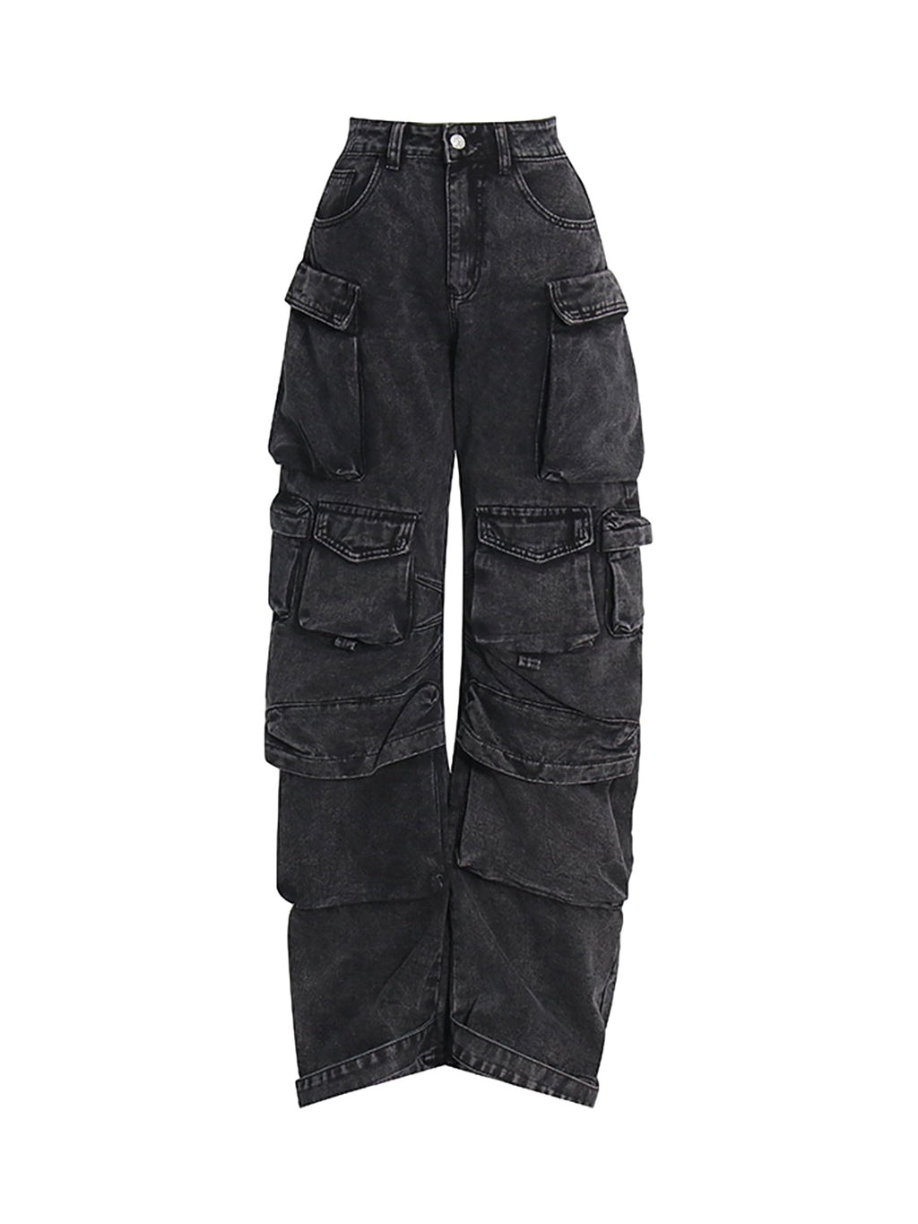 GRAY DENIM CARGO PANTS WITH STRAIGHT LEG DESIGN