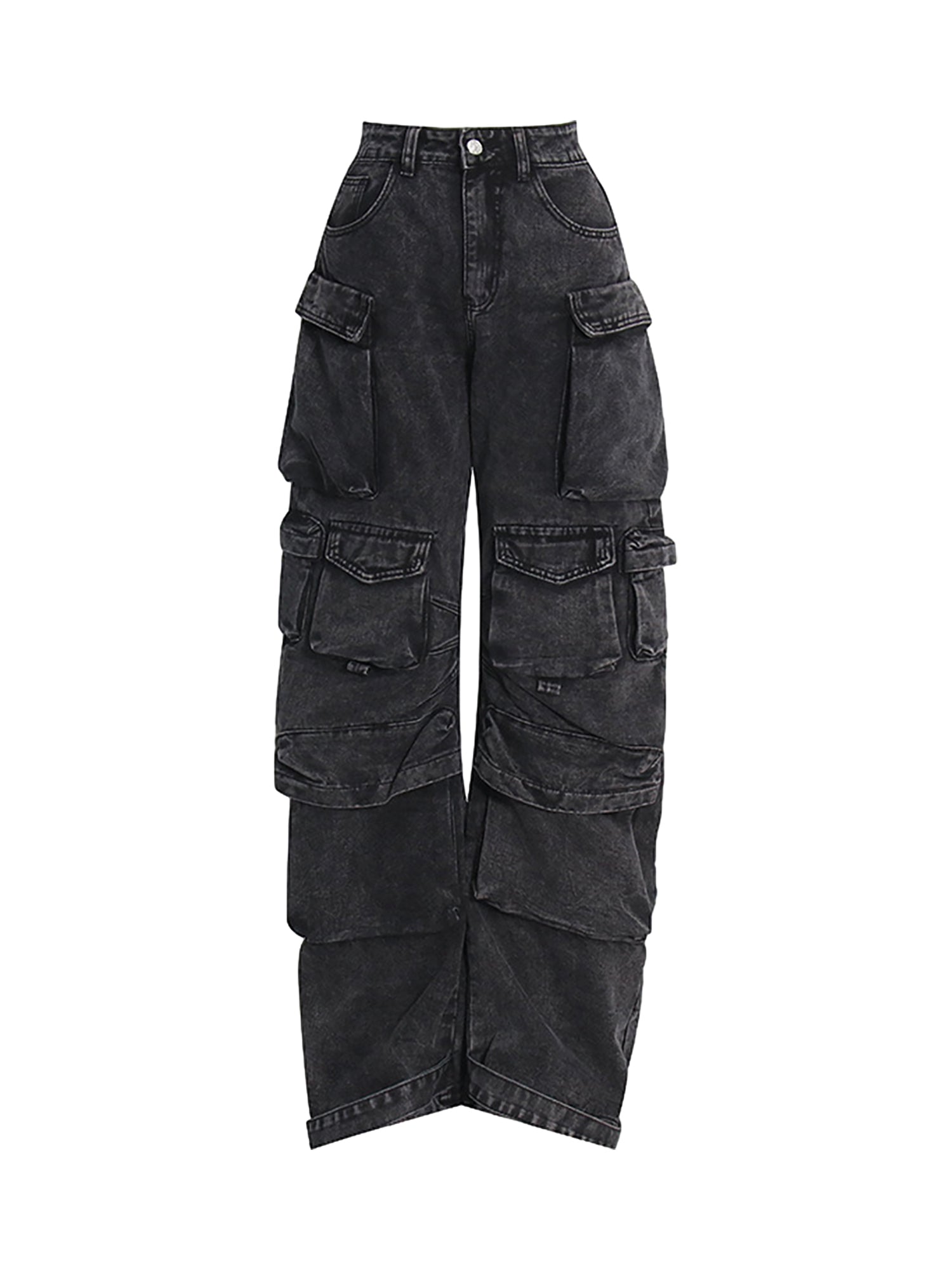 GRAY DENIM CARGO PANTS WITH STRAIGHT LEG DESIGN