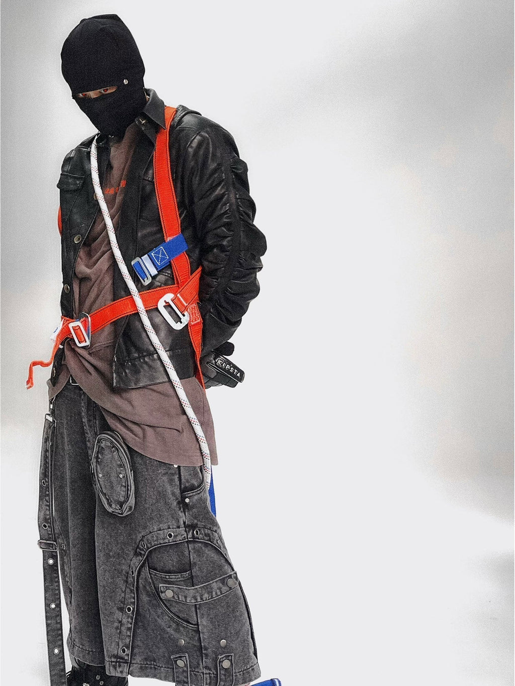 GRAY DENIM CARGO SHORTS MID WAIST WIDE LEG DESIGN