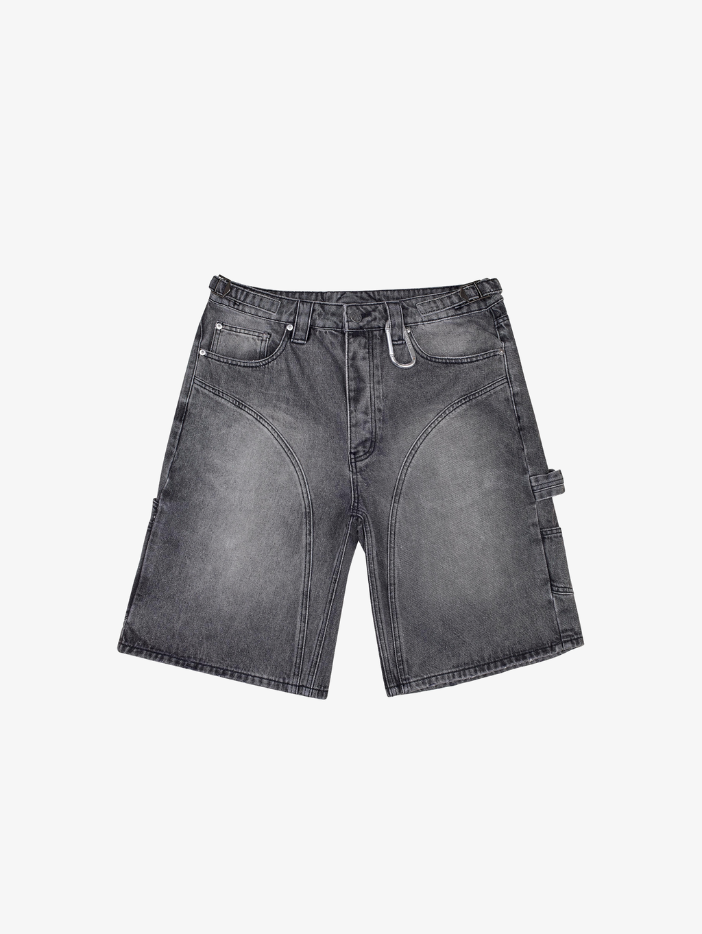 GRAY DENIM CARPENTER SHORTS IN WASHED COTTON DENIM