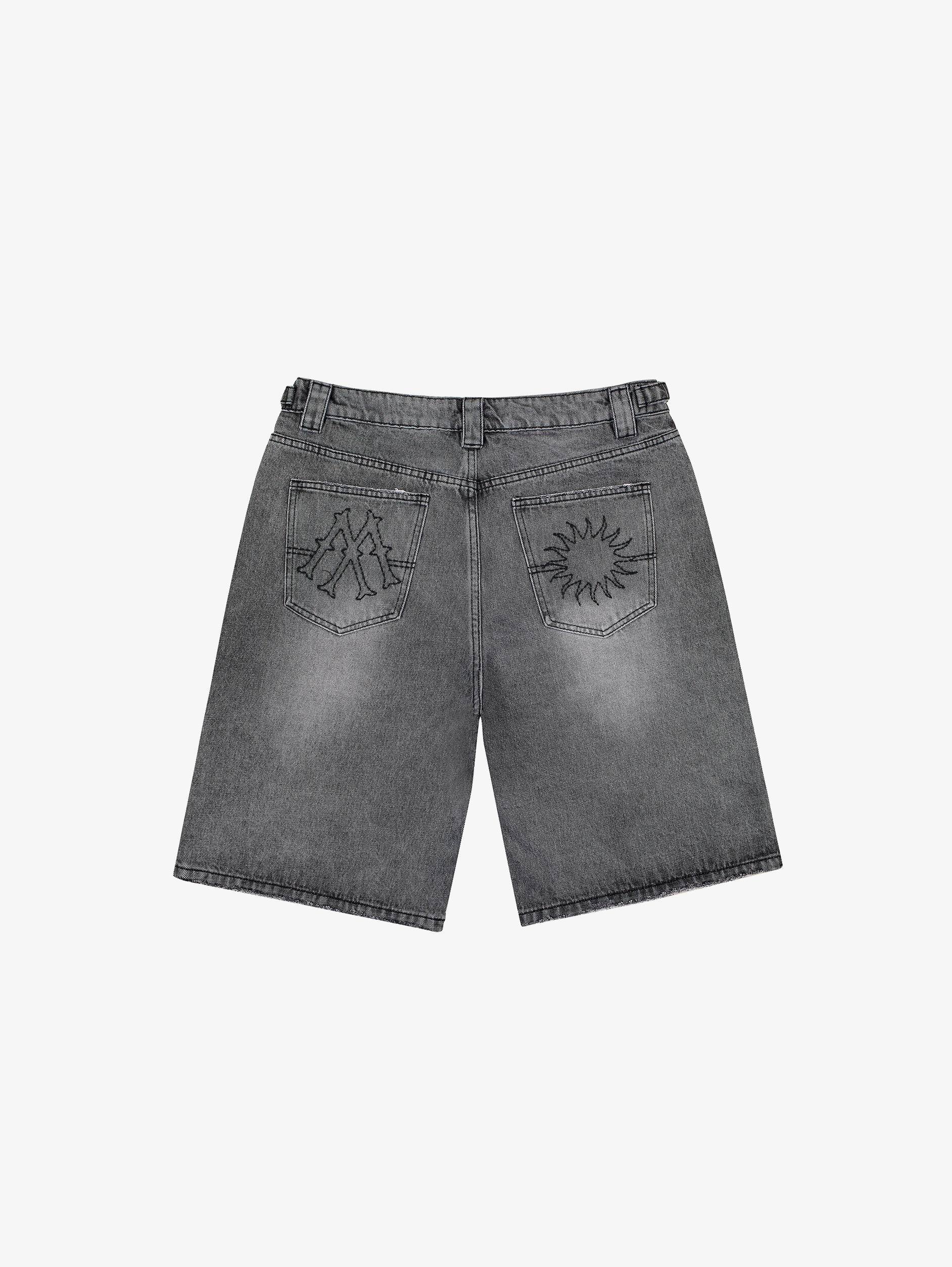 GRAY DENIM SHORTS WITH EDGY TOUCH AND LUXURY COMFORT