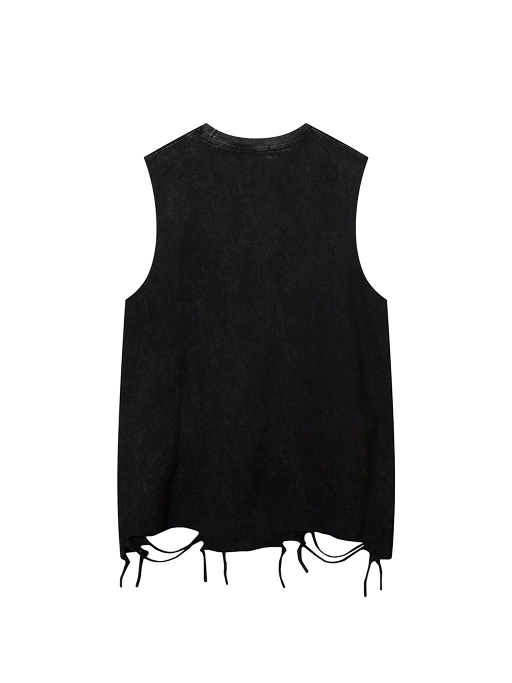 GRAY DISTRESSED GRAPHIC TANK TOP WITH NECKLACE LOOSE FIT SLEEVELESS DESIGN